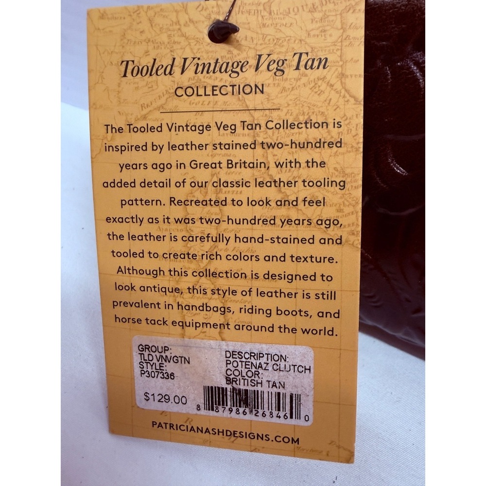 Patricia Nash Small purse Potenaz Leather Clutch BRITISH TAN CHAIN STRAP NWTS - Picture 4 of 10